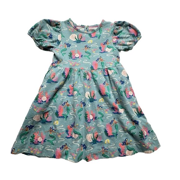 MINI BODEN Girls Mermaid Dress Size 3-4Yr Green Puff Sleeves 6-13